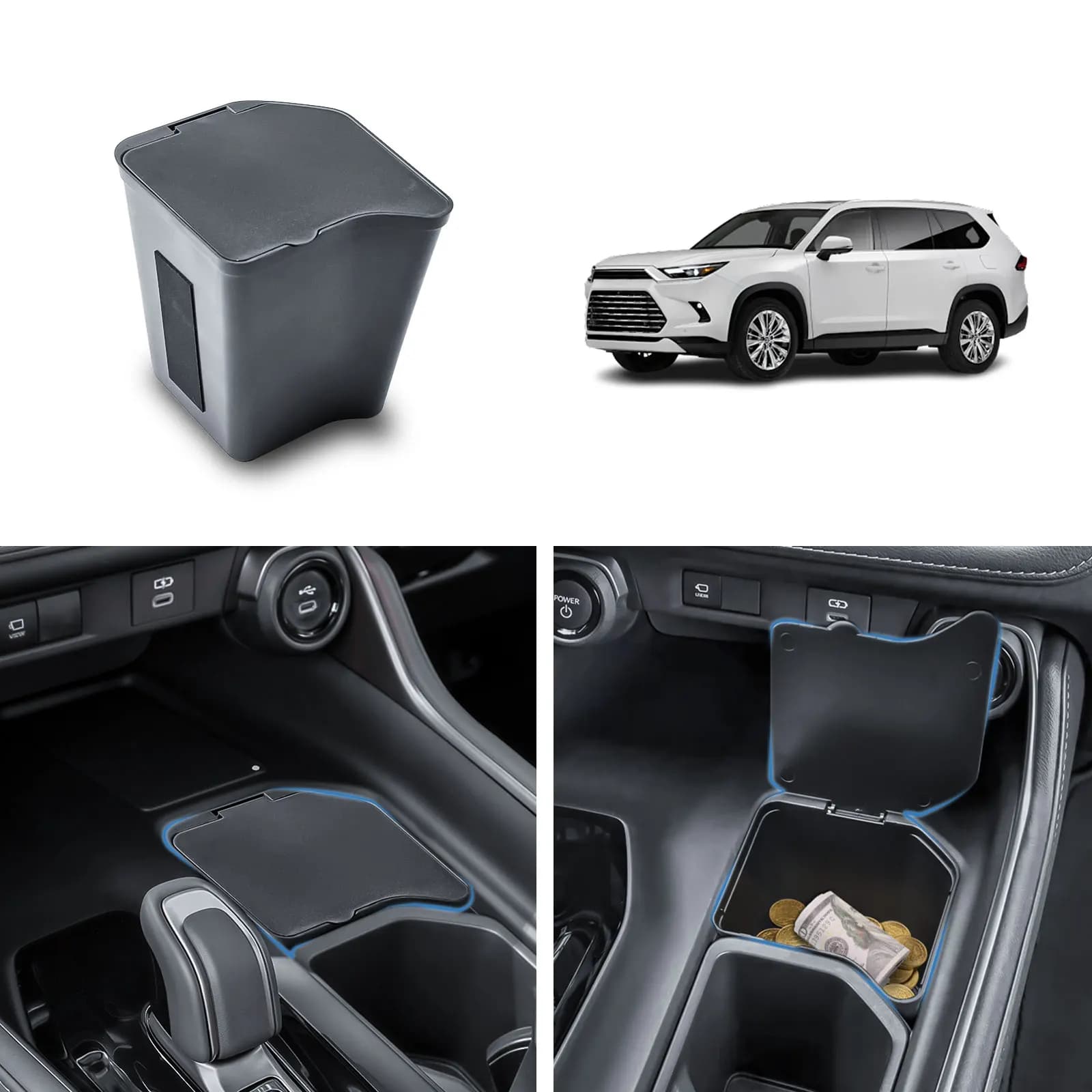 Vassoio Organizzatore Portamonete per Console Centrale per Toyota Grand Highlander 2024 2025 2026, Scatola Portamonete per Interni Auto con Leva del Cambio