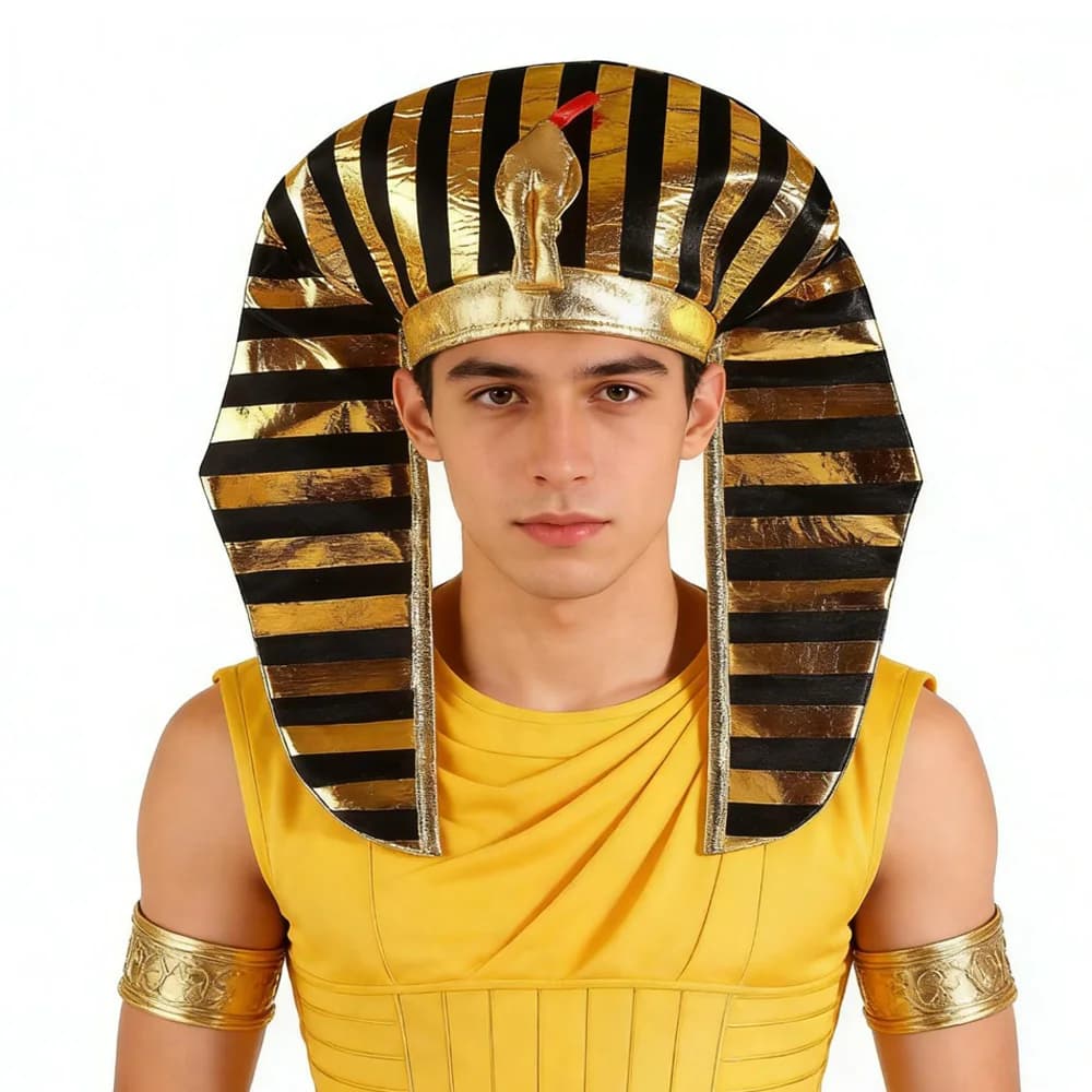Faraone egiziano Re Cappello Cosplay Mito antico Forma di testa di serpente Cappelli dorati Carnevale Halloween Dress Up Costumi per feste Puntelli