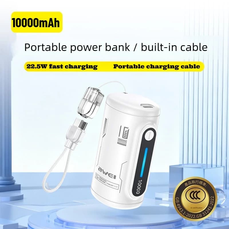Nuovo Mini Power Bank da 10000 mAh Cavi incorporati Caricatore portatile a ricarica rapida Batteria di ricambio esterna per iPhone Xiaomi Powerbank