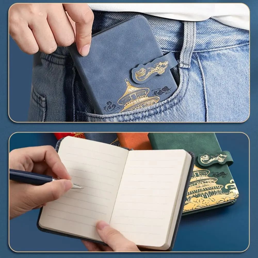 Taccuino con Copertina in PU Stile Cinese A7, Mini Agenda Giornaliera, Quaderno per Studenti, Diario da Viaggio, Blocco Note per la Scuola