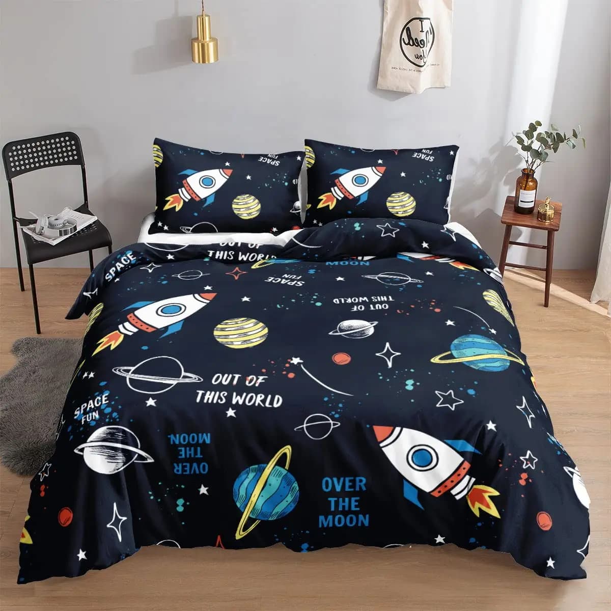 Astronaut Duvet Cover Set Queen Size, Outer Space Bedding Set 3pcs for Kids Girls Adults,Comforter Cover Soft with 2 Pillowcases