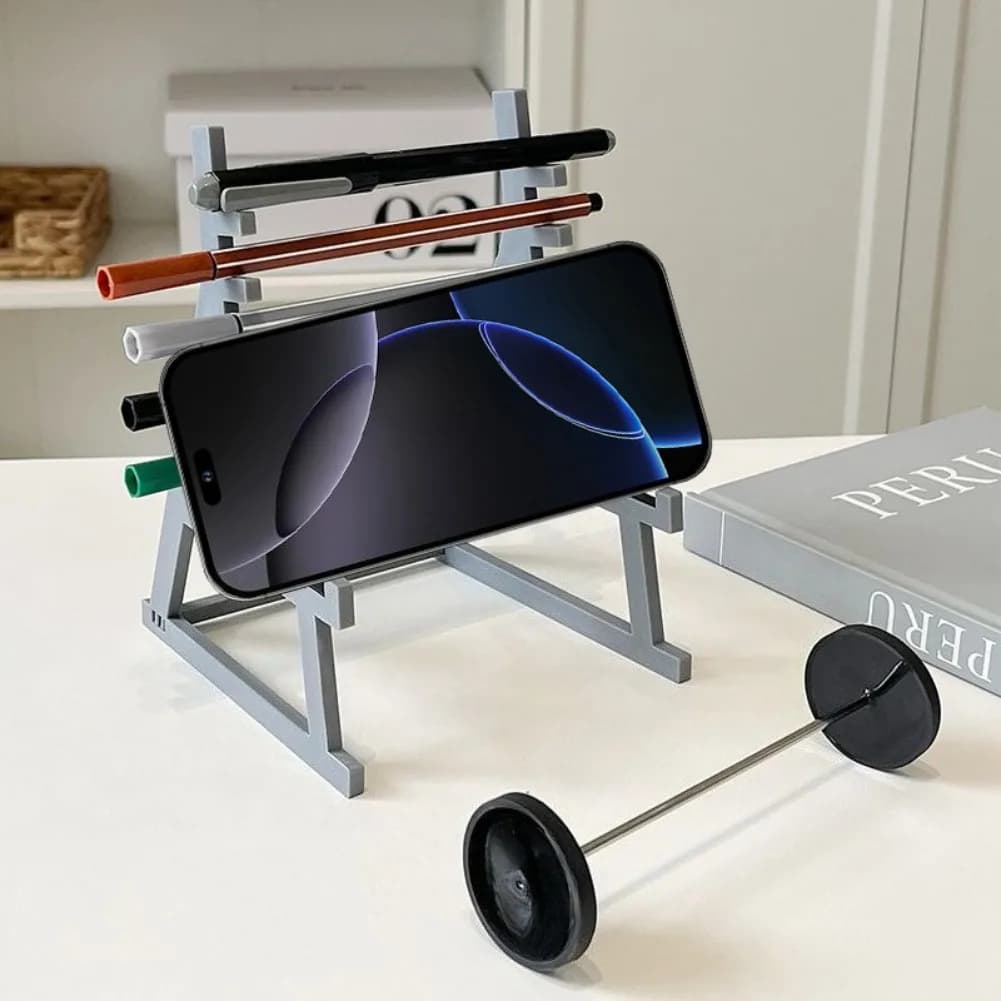 Portapenne a Forma di Bilanciere Stampato in 3D, Mini Supporto per Matite e Telefono, Porta Pennelli Creativo per Ufficio, Decorazione da Scrivania