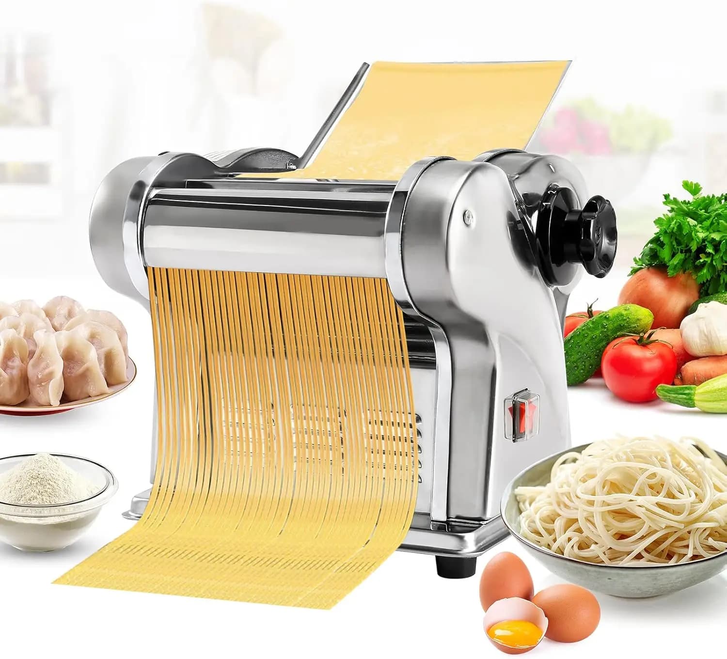Macchina Elettrica per Fare la Pasta con Spessore Regolabile per Uso Domestico, Pasta Rotonda da 1,5 mm e Piatta da 4 mm