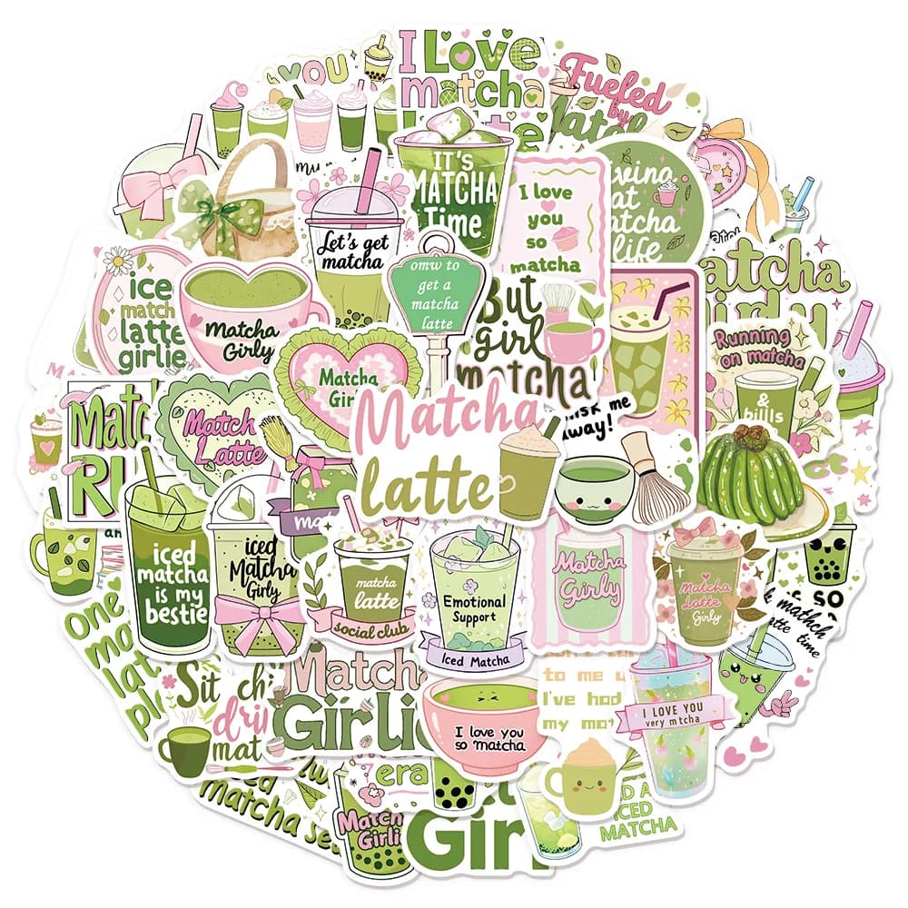 50 pezzi verde matcha adesivi graffiti freschi bagagli notebook skateboard etichetta altoparlante adesivi impermeabili