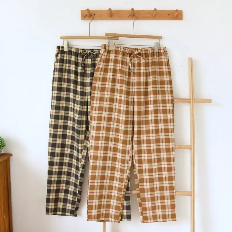 Pantaloni da Notte Uomo Primavera Estate 100% Cotone, Taglie Forti, Casual, Morbidi, a Quadri, per Casa e Pigiama