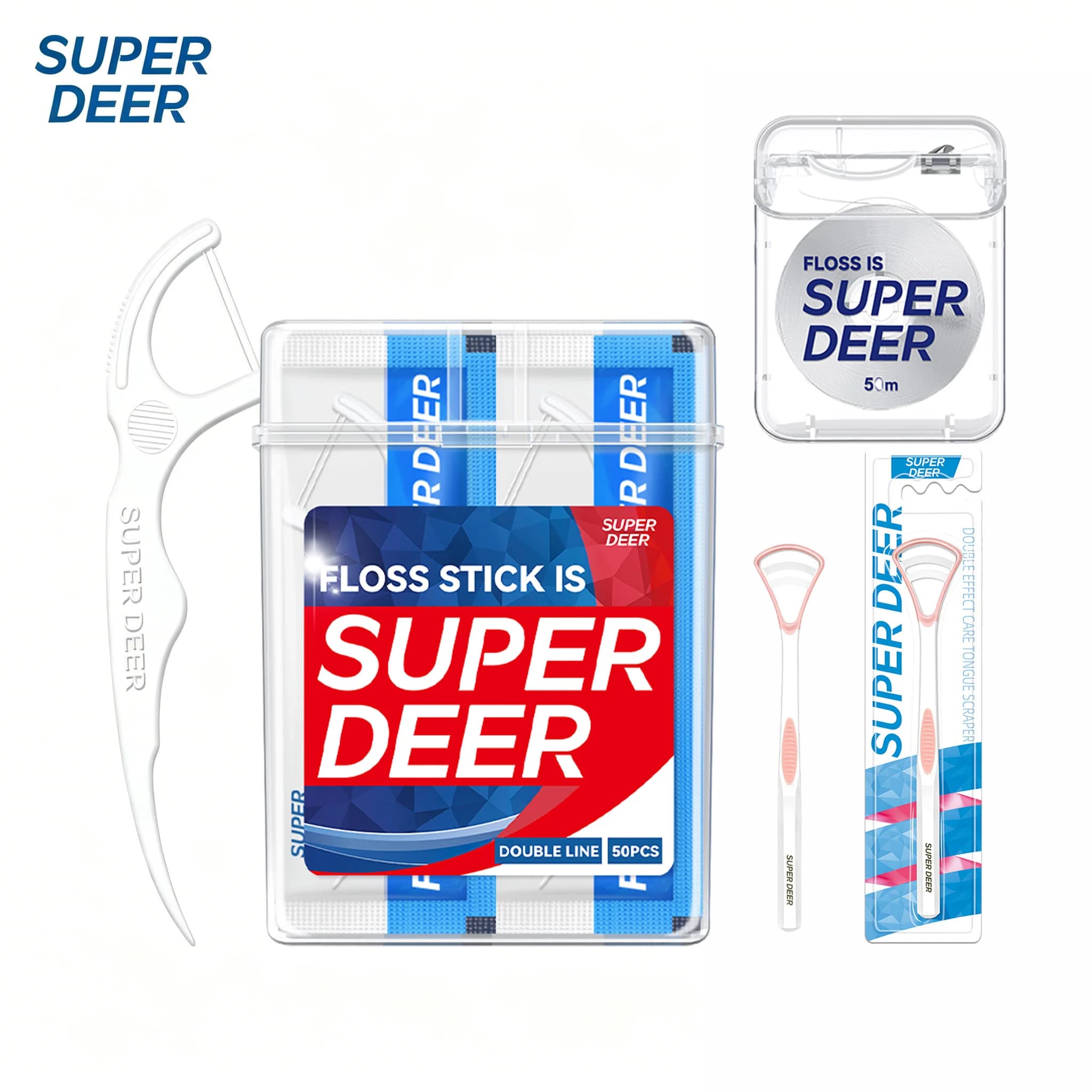 Super Deer 50 Pieces Interdental Scovolini Set with Individual Pack, Silicone Language Rack, Oral Hygiene Tools