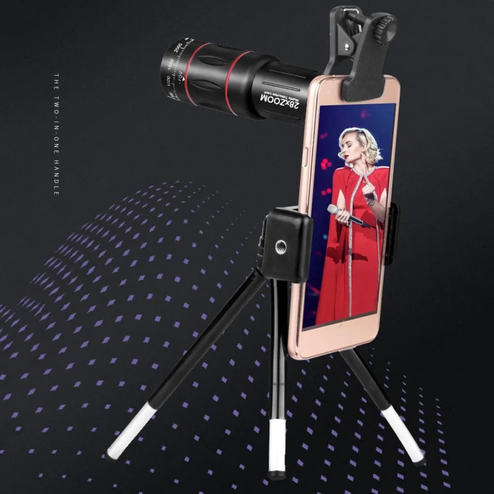 Lente Ottica Universale HD per Cellulare con Treppiede, Lente Zoom Monoculare, Teleobiettivo 18x25 per Smartphone