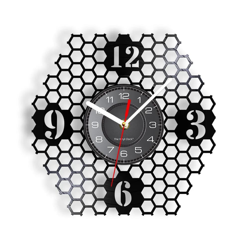 Orologio da Parete in Vinile Ispirato alla Struttura del Nido d'Ape, Silenzioso e Senza Ticchettio, Design Geometrico Minimalista con Api per Apicoltura