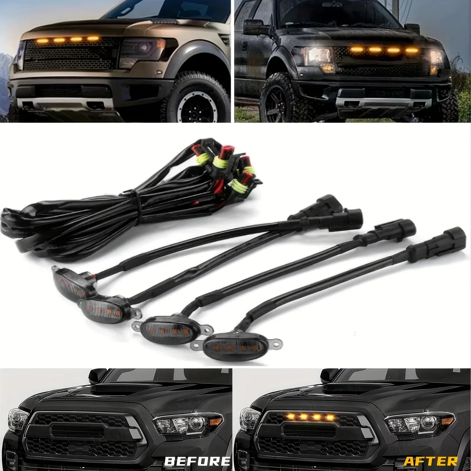 Set di 4 Luci LED per Griglia Auto, Luci Gialle Ambra Universali, Luci di Marcia per Griglia Anteriore, Fendinebbia, Accessori per Modifica Auto