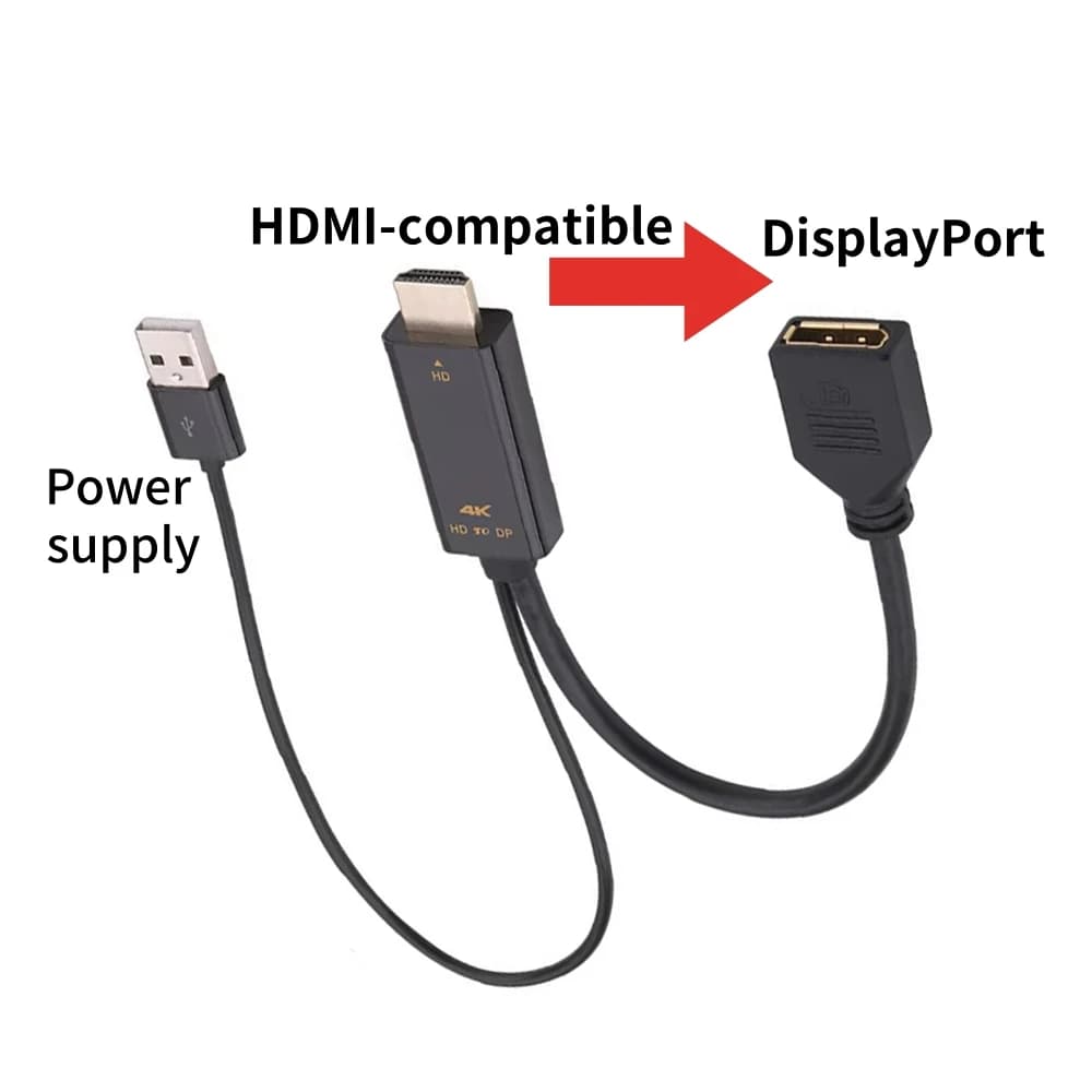 4K @ 60Hz HD DisplayPort Adapter with USB Power Cable HDMI compatible unidirectional converter to DP for computer game monitor