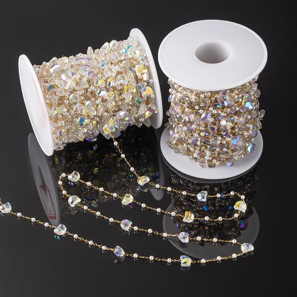 Catene a maglie con perline a forma di gatto in cristallo da 1 metro in acciaio inossidabile per collana Boho fai da te, bracciale, catena, creazione di gioielli