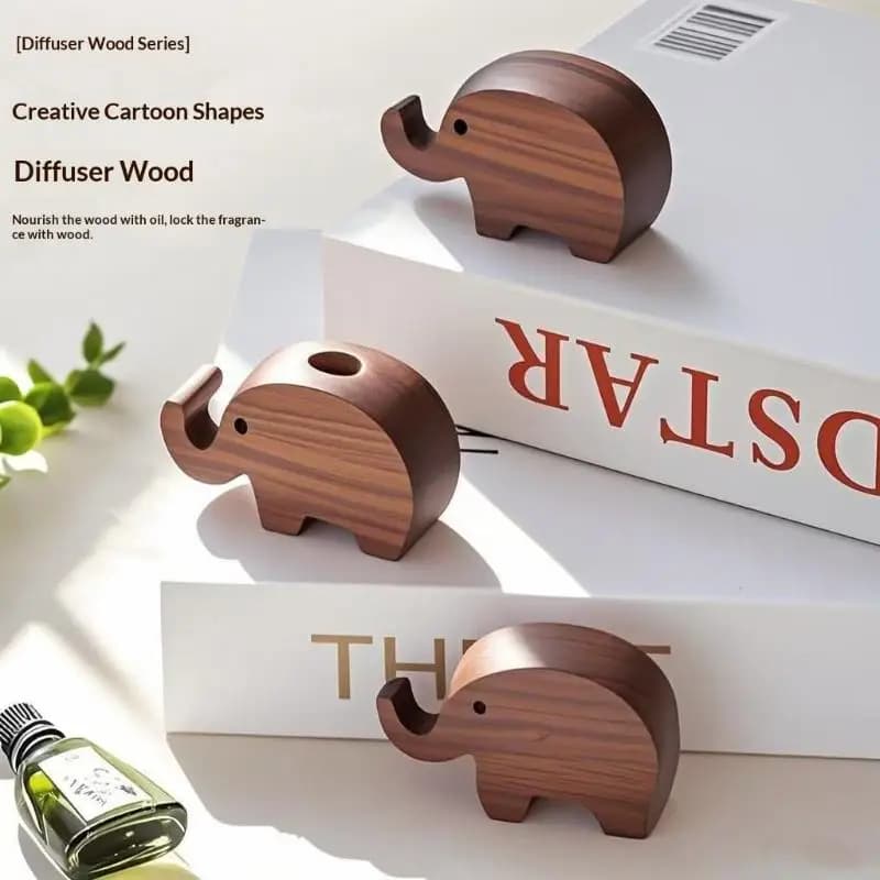 Diffusore di Oli Essenziali in Legno a Forma di Elefante Fatto a Mano, Diffusore di Profumo per la Casa, Bottiglia Diffusore con Bastoncini in Legno di Faggio