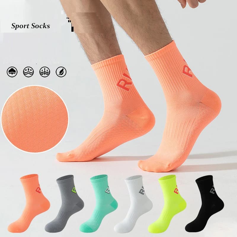 1pair Running Socks Unisex Men Women Middle Tube Quickly Dry Outdoor Sports Marthon Bike Riding Fitness Training Crew Socks