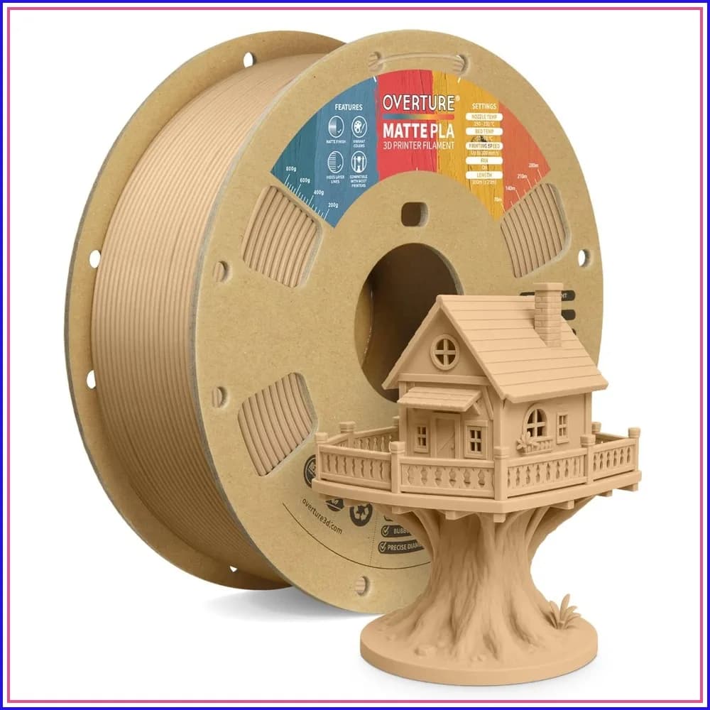 Filamento PLA Opaco per Stampante 3D 1.75mm, Superficie Opaca e Bassa Deformazione, Bobina da 1kg (2.2 lbs), Precisione +/- 0.02 mm, Compatibile con la Maggior Parte delle Stampanti FDM (Marrone Chiaro Opaco)