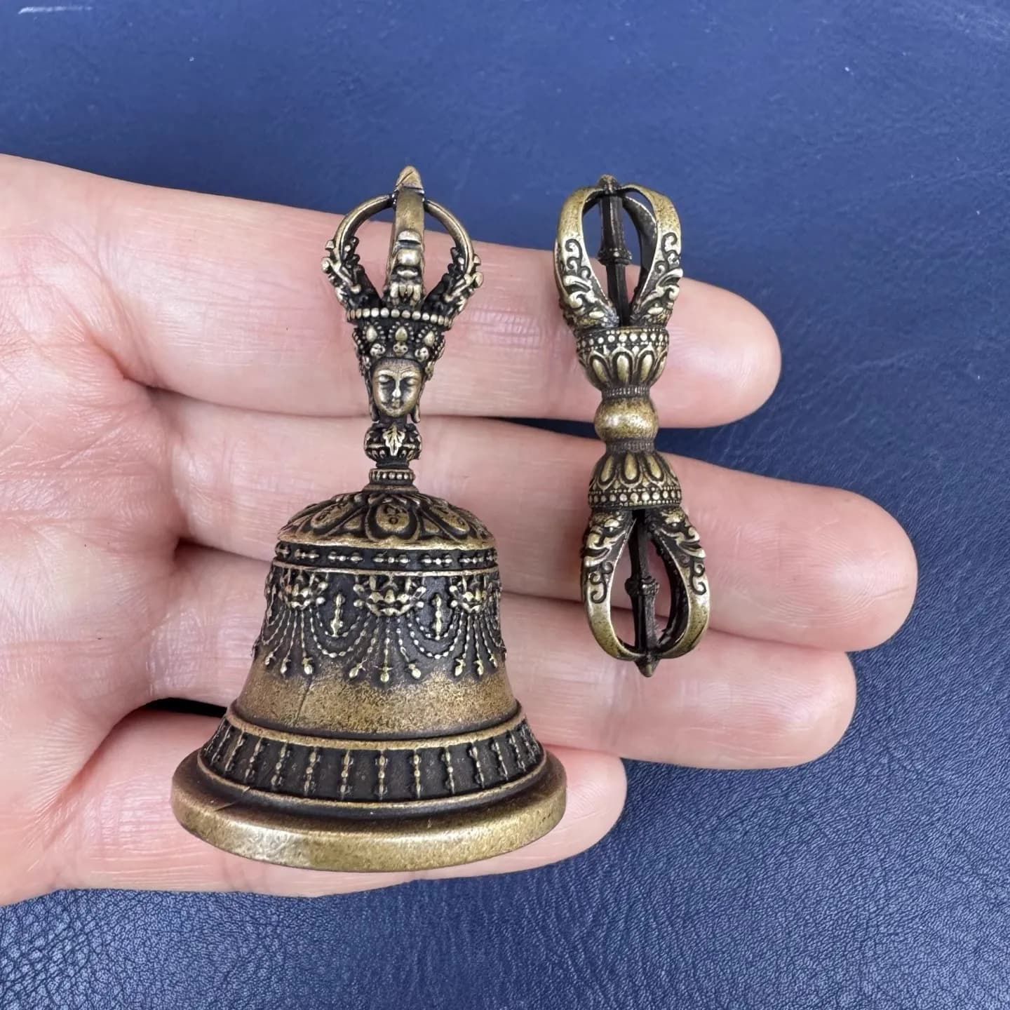 New Nepalese Handmade Five-Strand Vajra Bell and Vajra Pestle Large Brass Gong and Bell Tibetan Esoteric Ritual Instrument