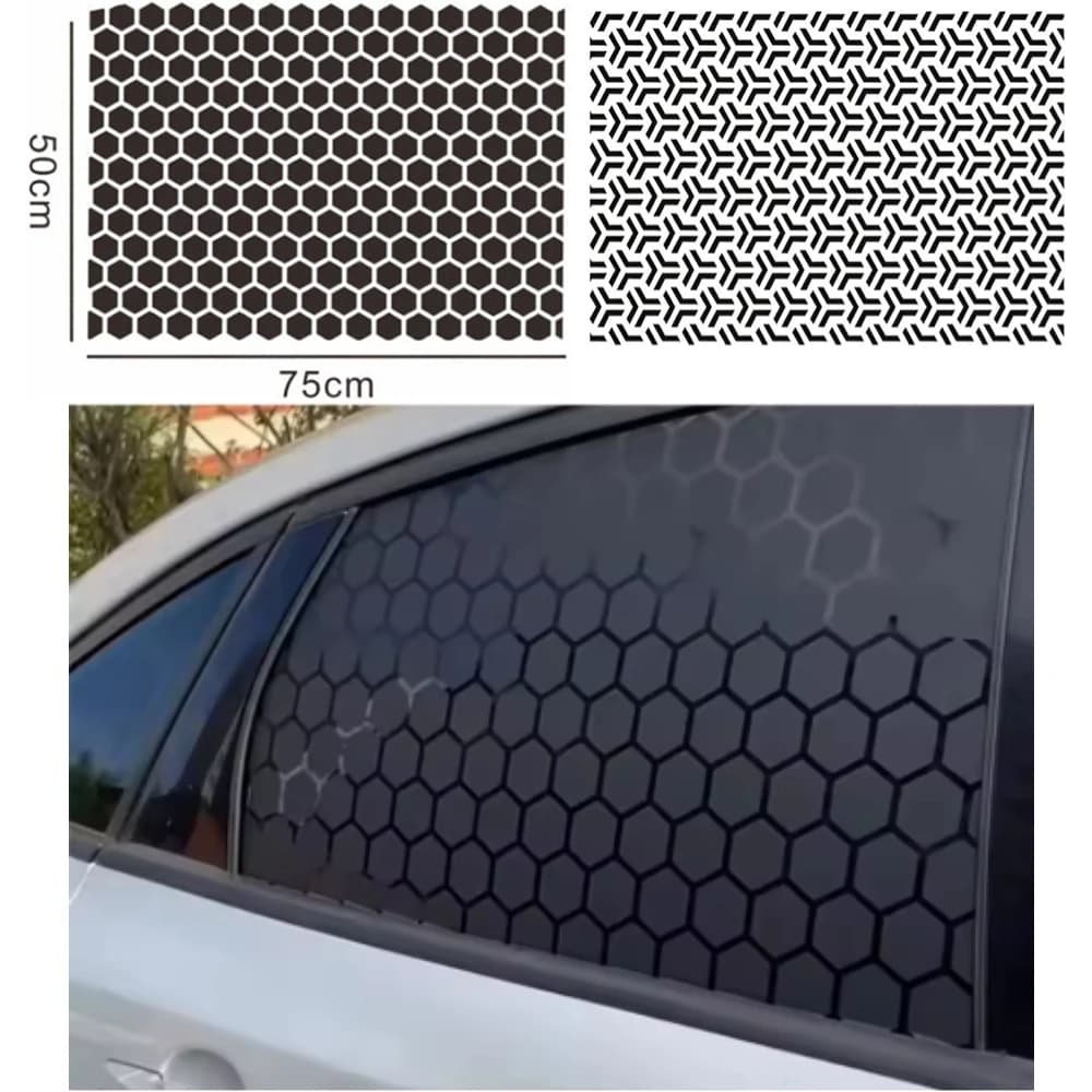 Adesivo per Finestrini Auto a Nido d'Ape Nero Opaco 75X50CM, Vinile Autoadesivo Universale per Finestrini Laterali, Decorazione Fai-da-Te, Protezione Solare