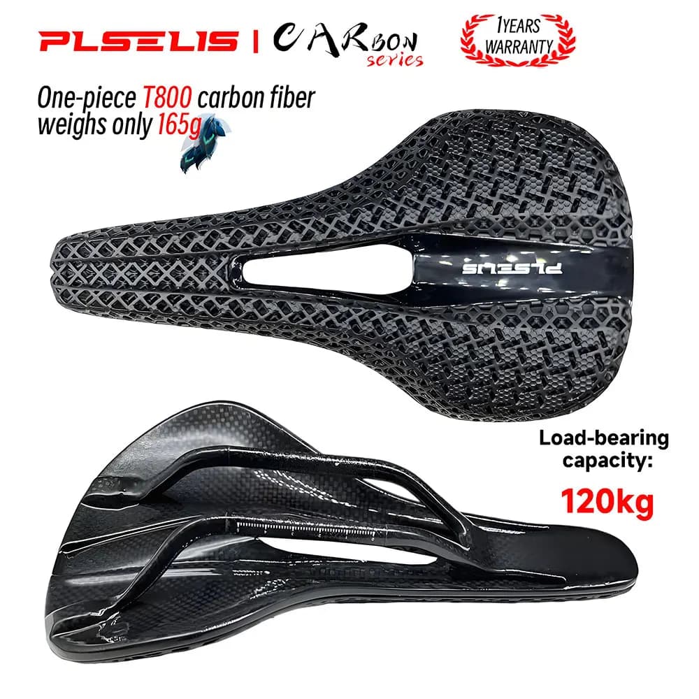 Sella per Bicicletta Plselis in Carbonio, Leggera 165g, Assorbimento degli Urti, Design Ergonomico, Cuscino per Sella Bici per una Guida Confortevole