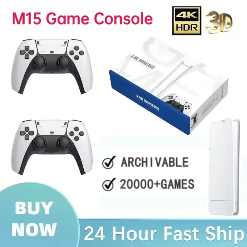 Gamepad Wireless M15, Console di Gioco Portatile Mini TV, 128G, 20000+ Giochi Retro, Uscita HD, Due Giocatori, per PS1