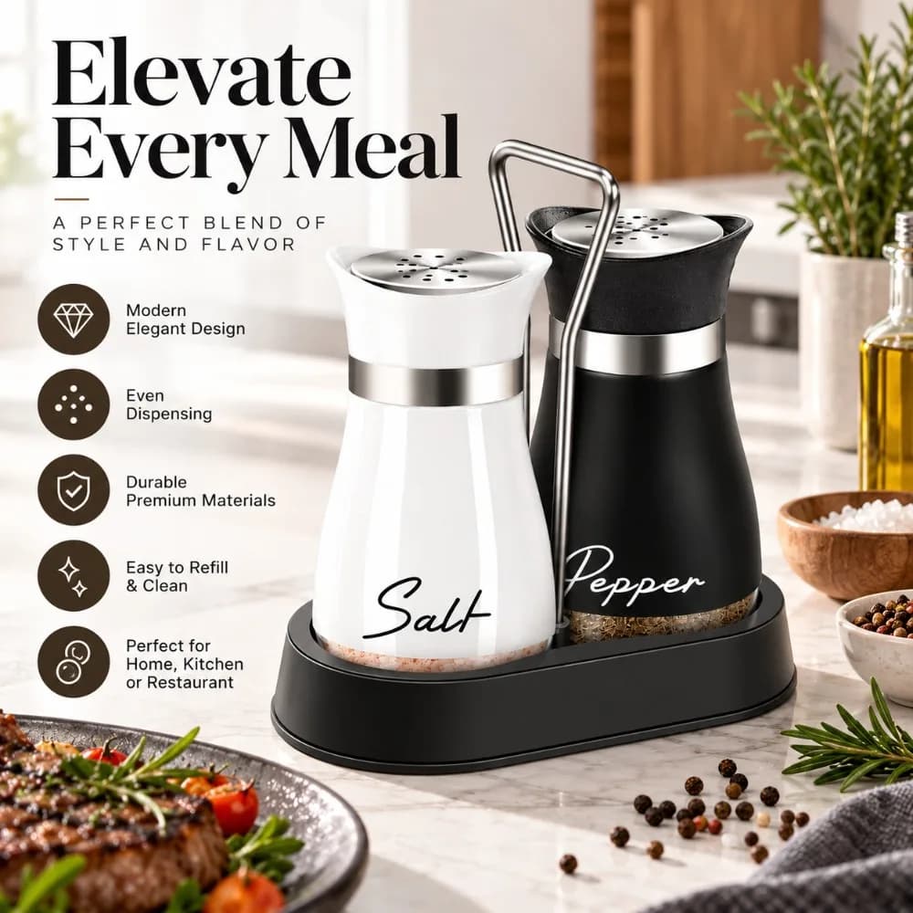 3pcs Salt And Pepper Shakers Set With Stand Farmhouse Spice Jar BBQ RV Camping Kitchen Organizer Gift Decor Utility Tool Kit Set