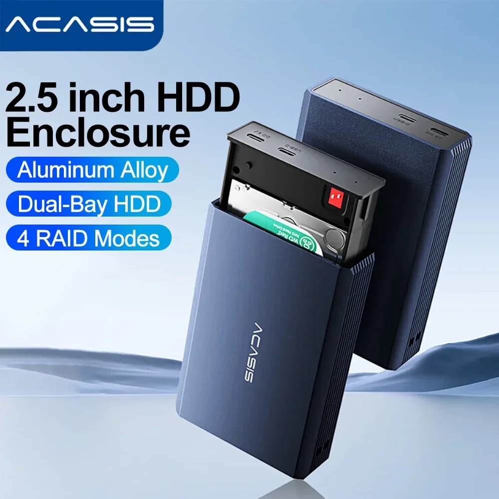 Acasis Custodia per disco rigido da 2,5 pollici Custodia per disco rigido esterno Dual Bay da 2,5 pollici Array per disco rigido SATA con funzione RAID