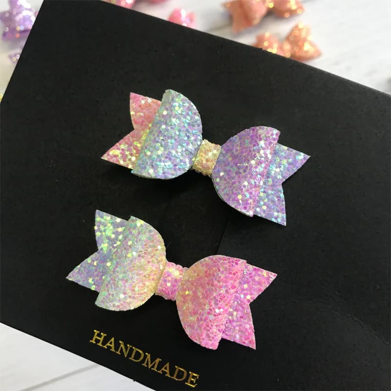 2 pezzi fatti a mano Mini paillettes Litlle ragazze fiocchi per capelli clip lucido Glitter carino forcine scuola quotidiana Barrettes copricapo accessori