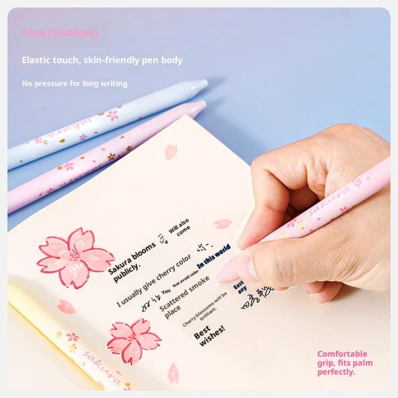 Zennyth Set di 4 Penne Gel con Fiori di Ciliegio, 0.5 mm, Asciugatura Rapida, Scrittura Fluida, Cancelleria, Penna a Sfera Nera, Materiale Scolastico