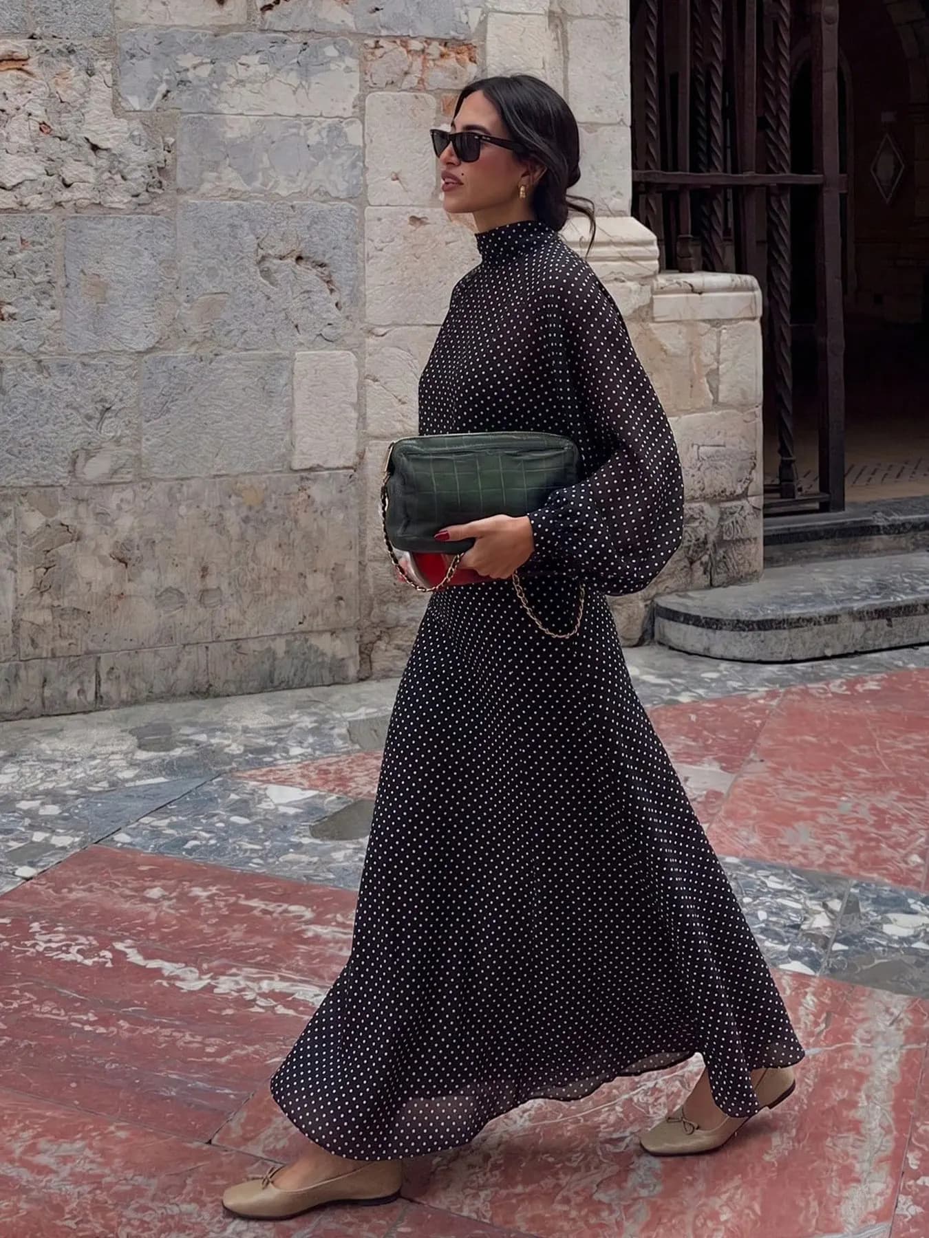HH Women Spring Fashion Elegant Polka Dot Bow Blouse Long Sleeve Shirts Casual Loose Pleated Skirt Translucent 2 Piece Set