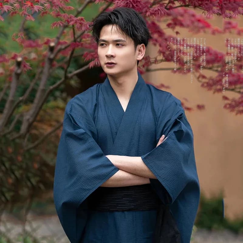 2025NEW Blu Navy Tradizionale Giapponese Samurai Kimono Per Gli Uomini Yukata Accappatoio Hekoobi Sauna Indossare Homewear Cintura Abito Lungo