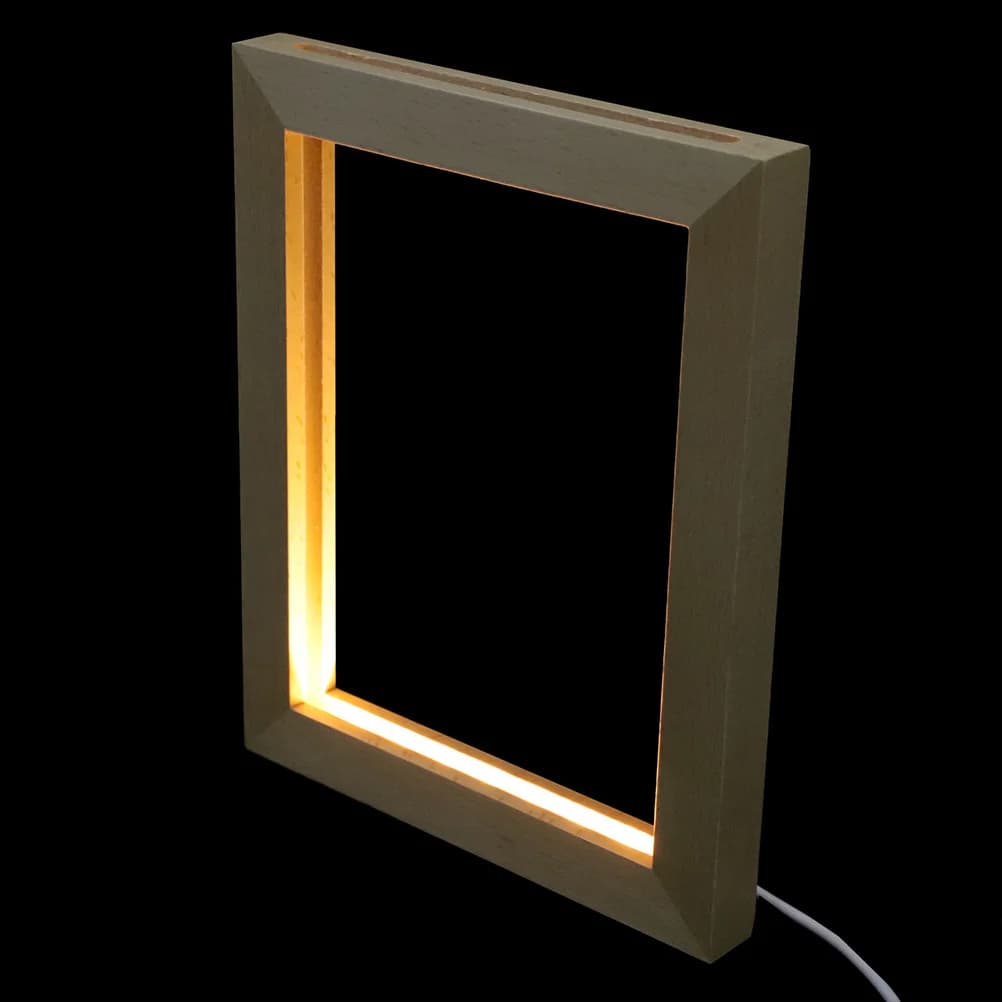 Picture Frames LED Photo Decorative Glowing Wooden Memory Home Khaki Memories Display Base