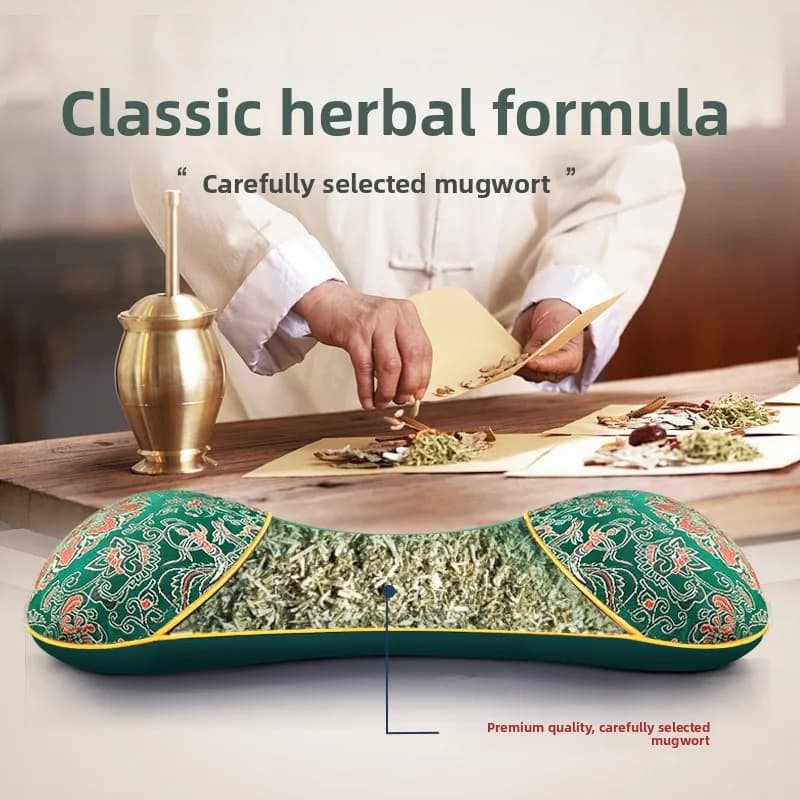 Heating Moxibustion Neck Pillow Sleep Aid Sleep Better Herbal Medicine Pillow Comforter Polyester Fiber Bone Shape