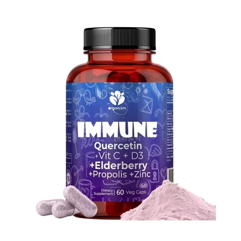 Immune support supplement - containing vitamin C, zinc, and elderberry, 60 vegetable capsules