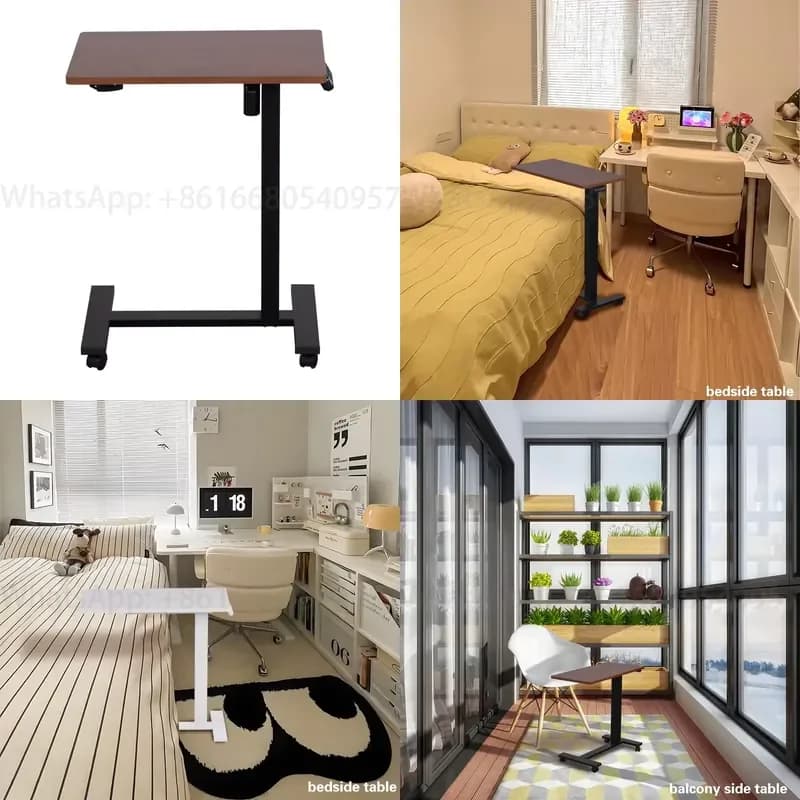 Simple Foldable Adjustable Height Standing Desk with Metal Frame Movable Laptop & Bedside Table for Home or Office Use