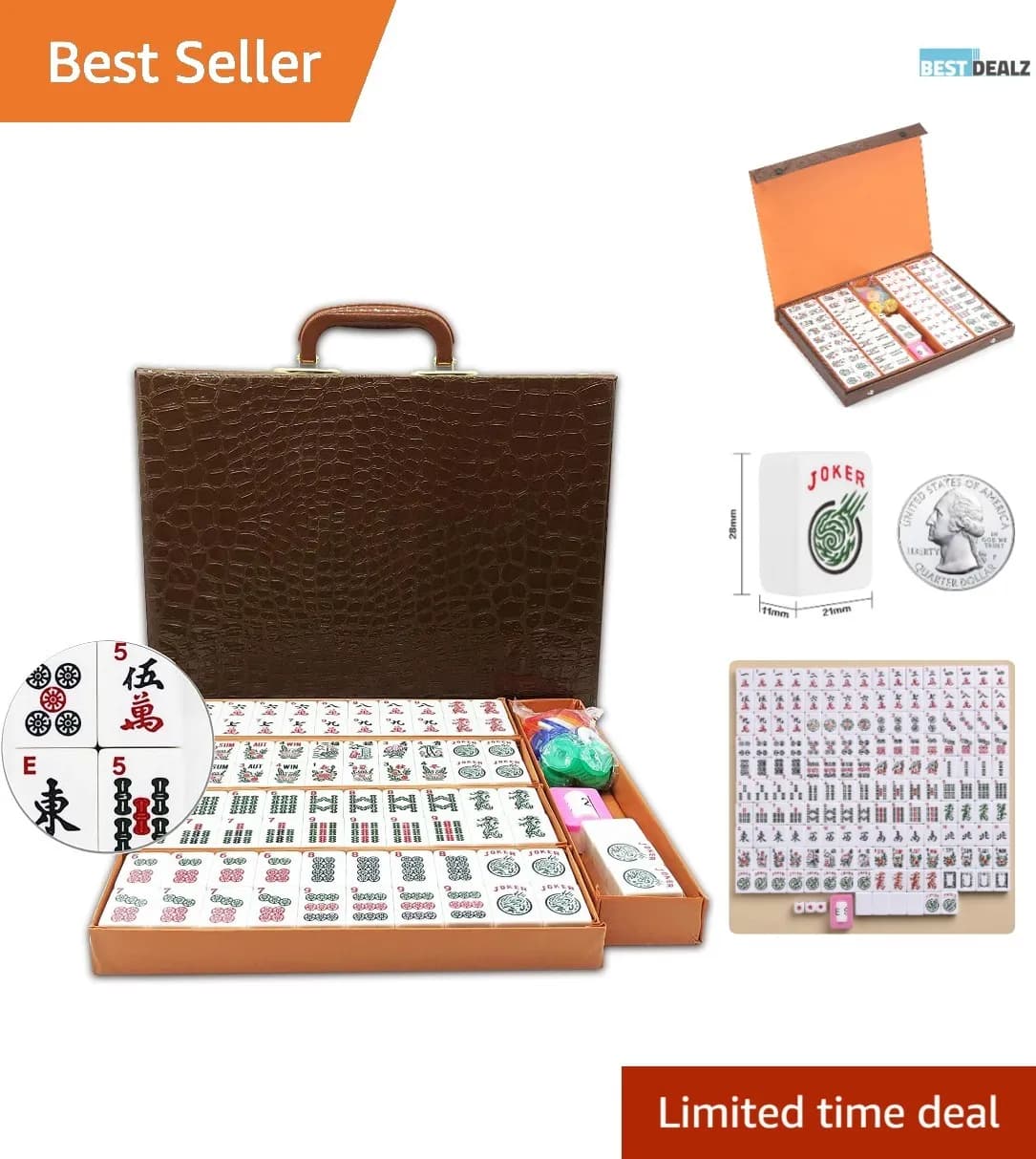 Set di Mahjong Americano Leggero con 166 Tessere Incise e Custodia da Viaggio