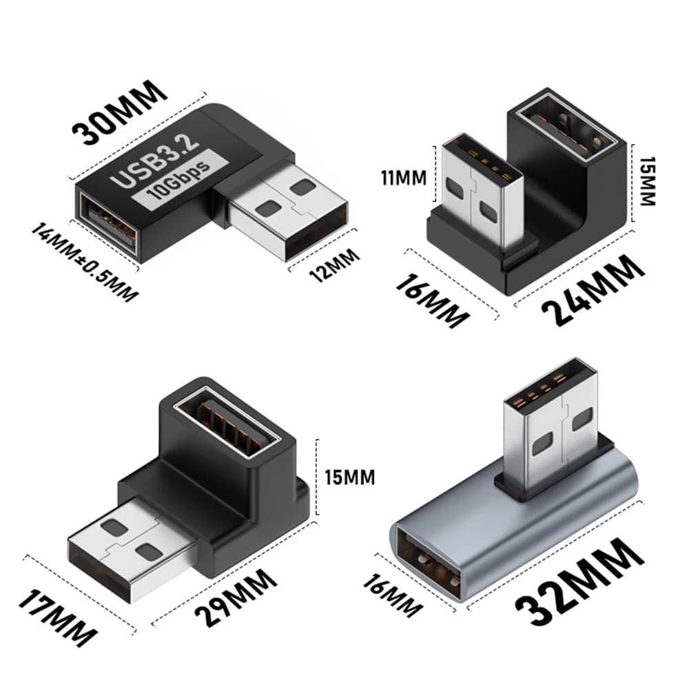 Adattatore di estensione ad angolo retto USB 3.2 da 90 gradi maschio a femmina Adattatore a gomito USB verso l'alto 10 Gbps per connettore PC portatile Converte