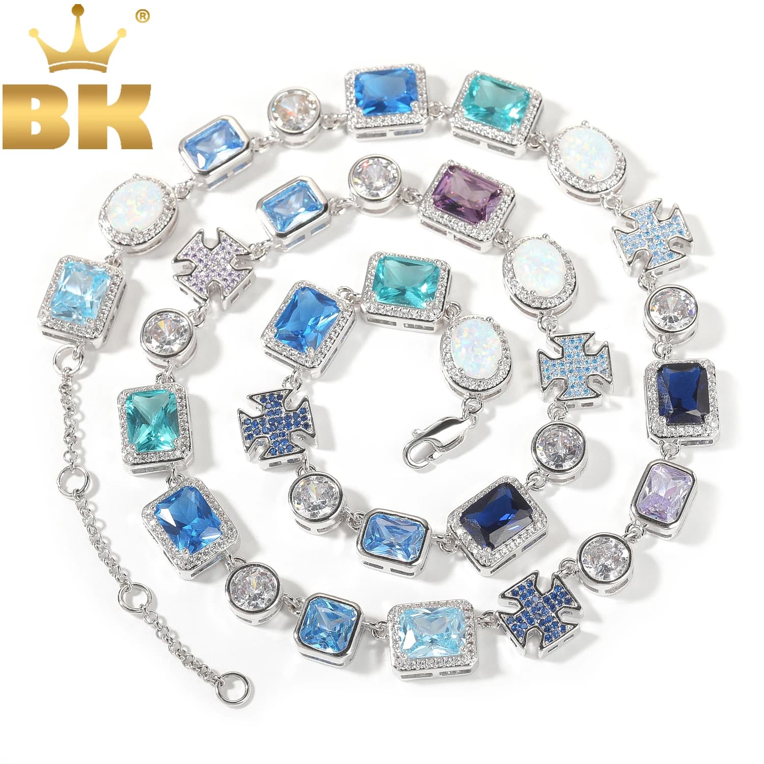 TBTK 10mm Sky Blue Green Purple Gem Chain Opal Necklace Iced Out AAAAA Cubic Zirconia Bracelet For Men Women Hiphop Jewelry