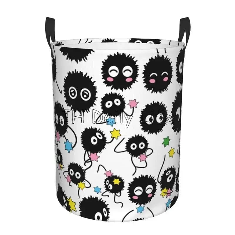 Cute Soot Sprites Laundry Basket Foldable Laundry Hamper Waterproof Oxford Cloth Large Clothes Storage Bucket Toys Organizer Bin