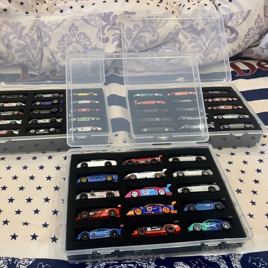 Vetrina trasparente con piastra protettiva in cotone, scatola portaoggetti a 15 posizioni per Hot Wheels, scatola protettiva per modello di auto 1/64