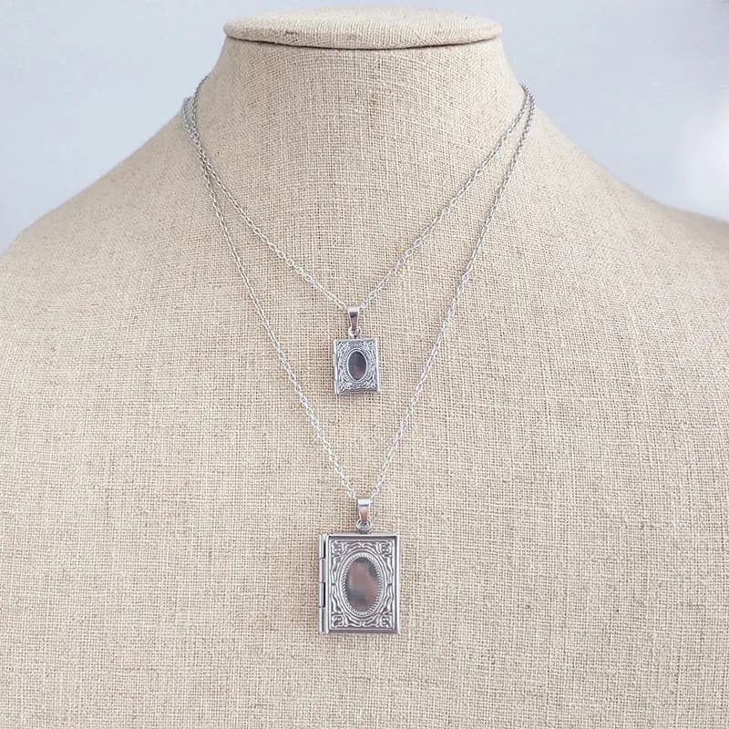 1pc fai da te piccolo libro medio medaglione ciondoli in acciaio inossidabile cornice quadrata per foto collana pendente donne ragazze gioielli commemorativi per la famiglia