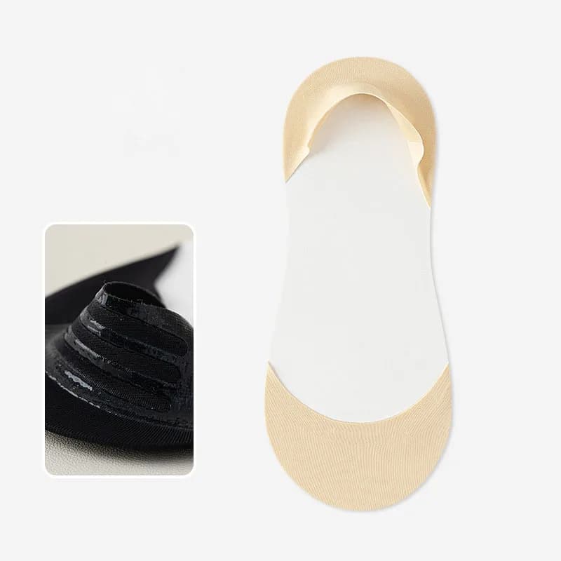 Women's Ice Silk Invisible No-Show Socks, Summer Thin Low-Cut Non-Slip Boat Socks, Breathable Cotton Liner Socks, Skin Tone Invisible Footies for Flats and Loafers