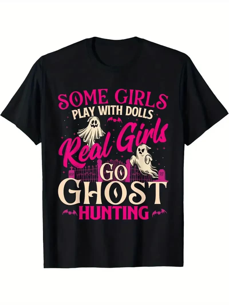 T-shirt Real Girls Go Hunting - T-shirt grafica nera da uomo per ricercatori paranormali