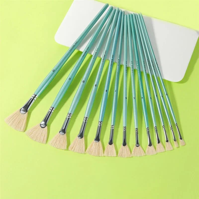 6 pcs Bristle hair fishtail fan shap Pen gouache set art student oil painting watercolor pen hard wool acrylic paint brush set