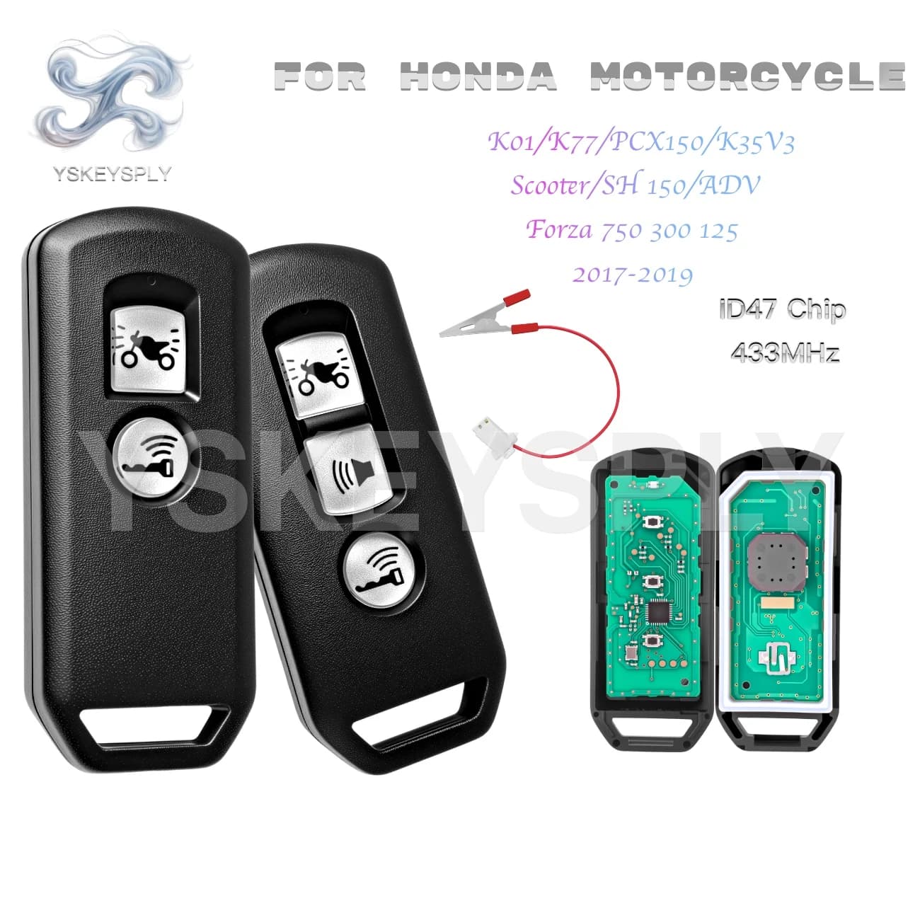 For Honda Motorcycle Smart Key Fits PCX150 FORZA 125/300/750 K01 K77 K35V3 SH150 ADV 2017-2019 ID47 433MHz