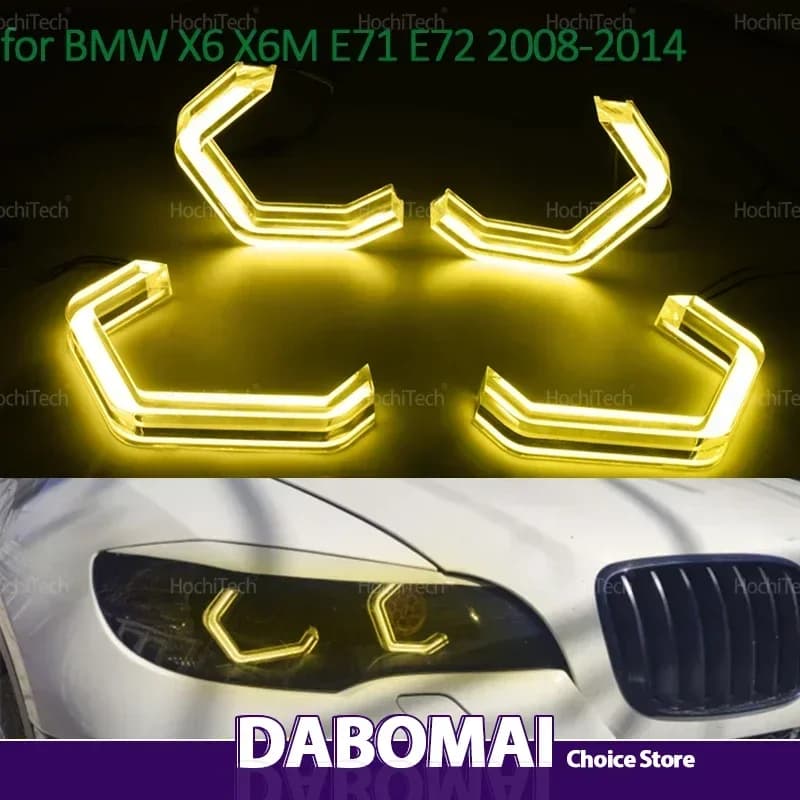 Eccellenti luci a LED stile M4 con anello Angel Eyes giallo limone, lampada DRL per BMW X6 X6M E71 E72 2008-2014