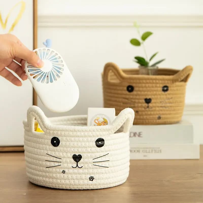 Simpatiche cestini portaoggetti in cotone intrecciato per camera da letto, decorazioni per la casa, organizer, chiavi, snack, articoli vari per desktop, deposito, scatola ordinata, articoli per la casa