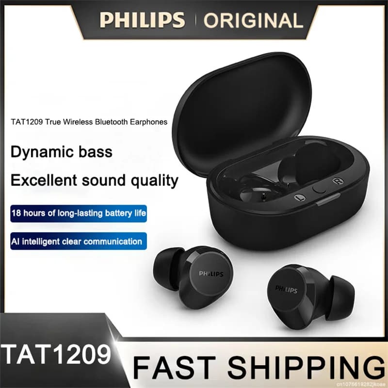 Nuovo Philips TAT1209 Auricolare Wireless Bluetooth 5.3 Cuffia con doppio microfono HD Chiamata Auricolari Sport Corsa Auricolare in-ear