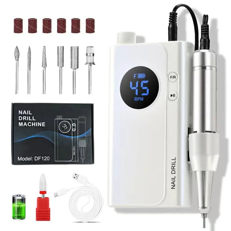 Professional Rechargeable Nail Drill Machine, 45000RPM, 4500mAh Large‑Capacity Battery, Portable Electric Nail File with Drill Bits Kit, Manicure Pedicure Tool for Salon & Home Use