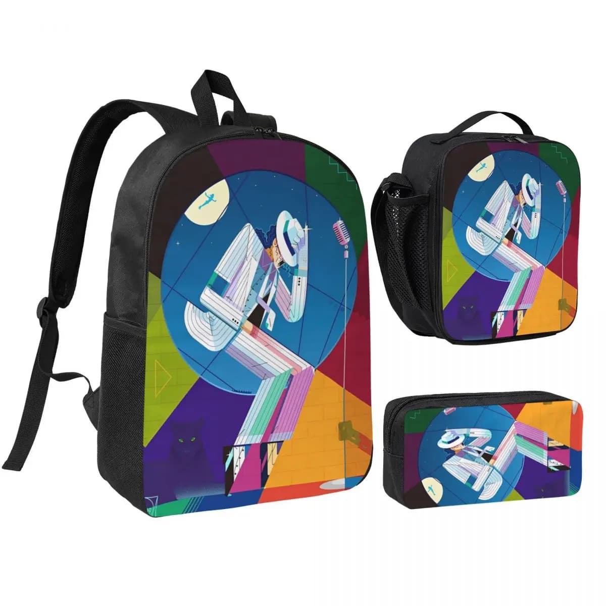 3pecs/set MJ Backpack for Student Back To School Laptop Shoulder Bag Lunch bag Pencil Case