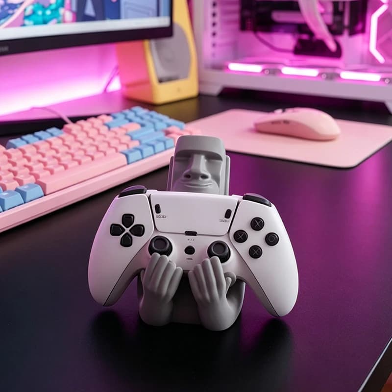 Moai Easter Island Resin Sculpture Decor Ornament Game Controller Holder for PS5 Xbox Switch Gamer Desktop Table Decor Accent