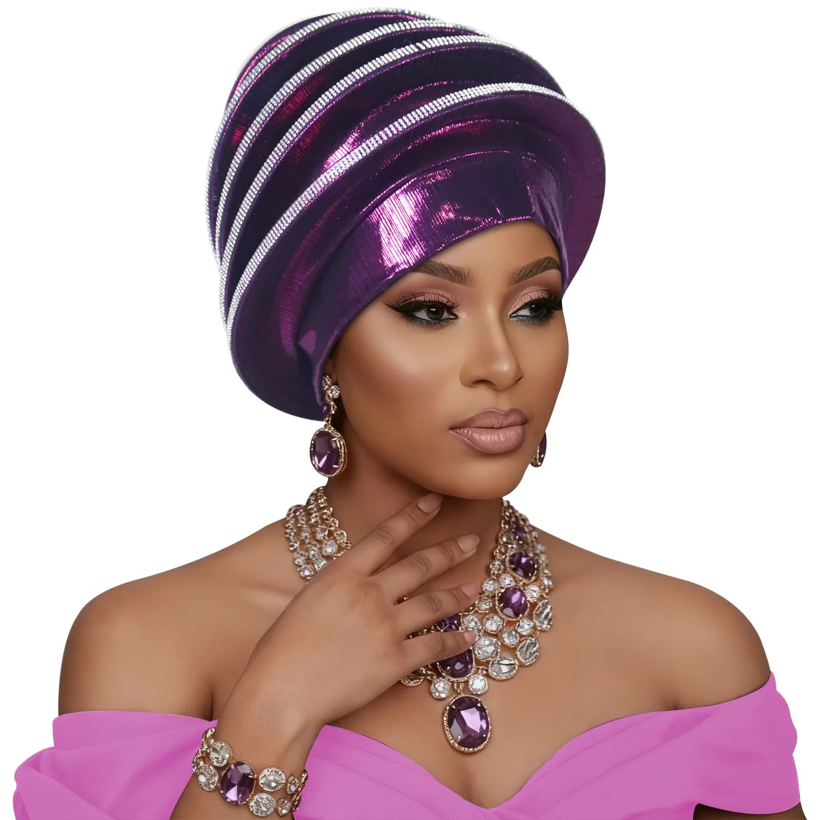 African Auto Gele Headties Muslim Turban Hijab for Women Pleated Bonnet Indian Cap Nigeria Head Wrap Hat Wedding Geles Scarf