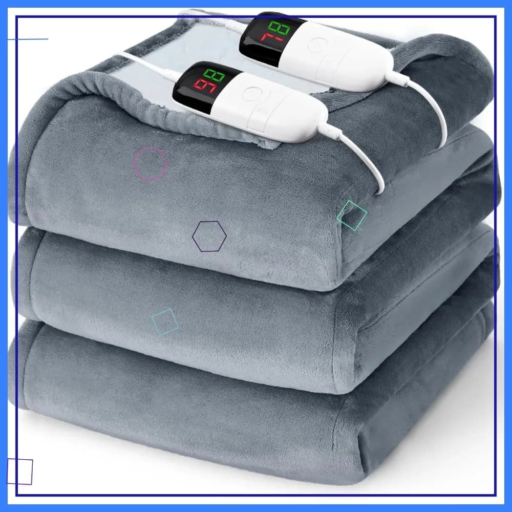 Coperta Elettrica Riscaldata Misura Queen - 84x90, Doppio Controllo, 10 Livelli di Calore, Spegnimento Automatico, Morbido Flanella, Ideale per Regali di Natale
